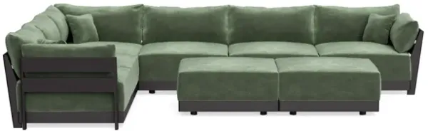 Modular Bondi Black 6-Seater Corner Sectional + Bench Ottoman in Rosemary | Classic Blend