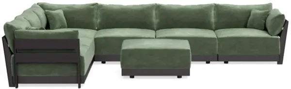Modular Bondi Black 6-Seater Corner Sectional + Ottoman in Rosemary | Classic Blend