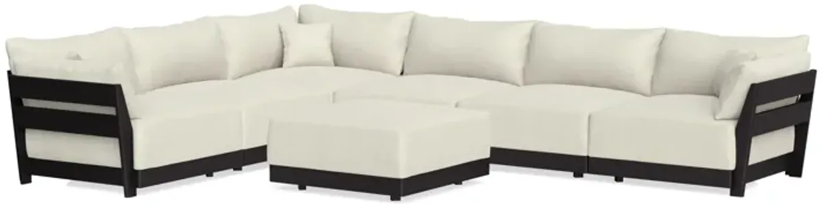 Modular Bondi Black 6-Seater Corner Sectional + Ottoman in Eggshell | Classic Blend