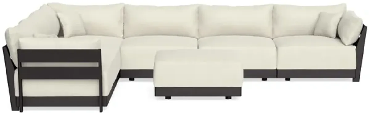 Modular Bondi Black 6-Seater Corner Sectional + Ottoman in Eggshell | Classic Blend