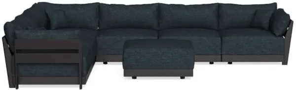 Modular Bondi Black 6-Seater Corner Sectional + Ottoman in Baltic Blue | Classic Blend