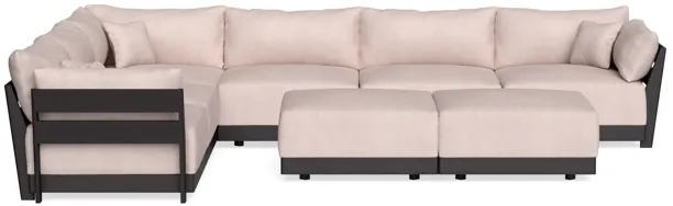 Modular Bondi Black 6-Seater Corner Sectional + Bench Ottoman in Blush | Classic Blend