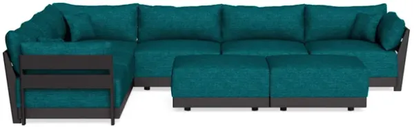 Modular Bondi Black 6-Seater Corner Sectional + Bench Ottoman in Marine Teal | Classic Blend