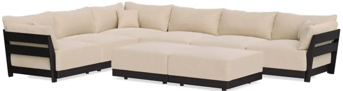 Modular Bondi Black 6-Seater Corner Sectional + Bench Ottoman in Vanilla | Classic Blend