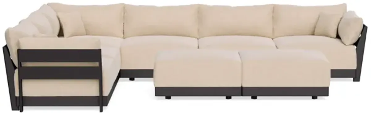 Modular Bondi Black 6-Seater Corner Sectional + Bench Ottoman in Vanilla | Classic Blend