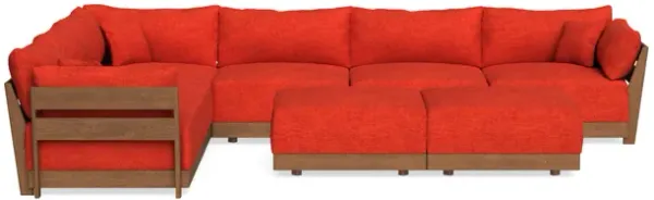 Modular Bondi Espresso 6-Seater Corner Sectional + Bench Ottoman in Poppy Orange | Classic Blend