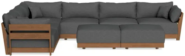 Modular Bondi Espresso 6-Seater Corner Sectional + Bench Ottoman in Pebble | Classic Blend