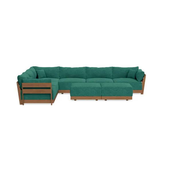 Modular Bondi Espresso 6-Seater Corner Sectional + Bench Ottoman in Jade Green | Classic Blend