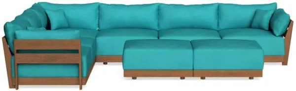 Modular Bondi Espresso 6-Seater Corner Sectional + Bench Ottoman in Pool | Classic Blend