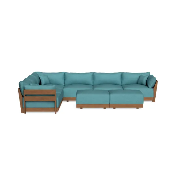 Modular Bondi Espresso 6-Seater Corner Sectional + Bench Ottoman in Blue Lagoon | Classic Blend