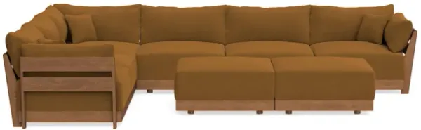 Modular Bondi Espresso 6-Seater Corner Sectional + Bench Ottoman in Cognac | Classic Blend