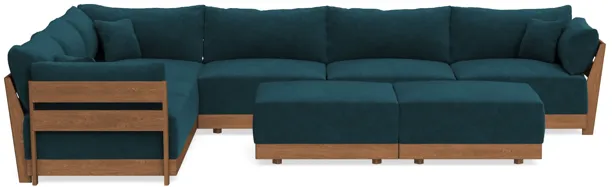 Modular Bondi Espresso 6-Seater Corner Sectional + Bench Ottoman in Indigo | Classic Blend