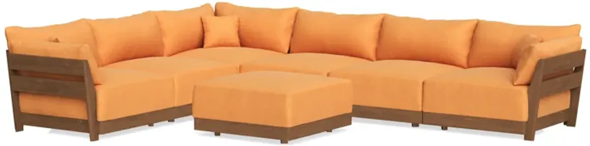Modular Bondi Espresso 6-Seater Corner Sectional + Ottoman in Tangerine | Classic Blend