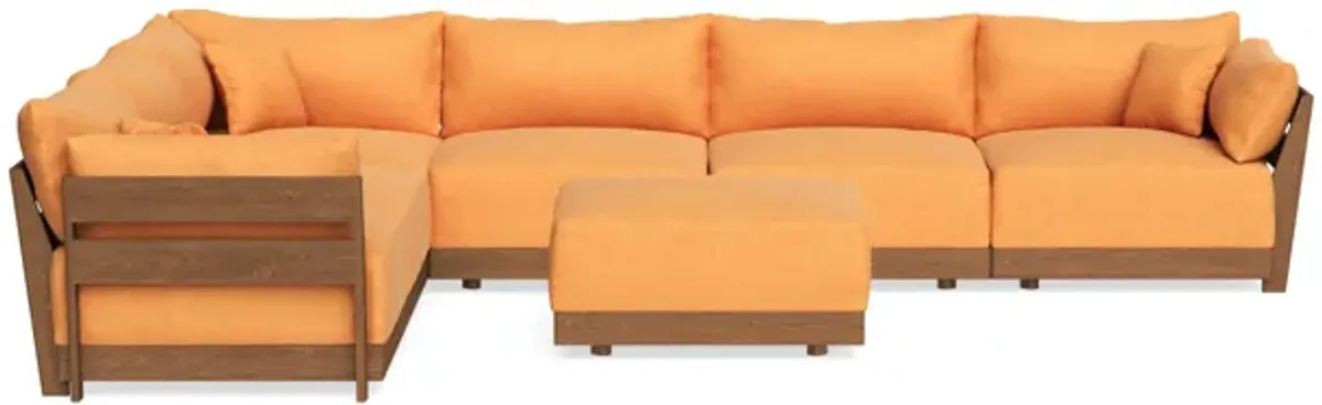 Modular Bondi Espresso 6-Seater Corner Sectional + Ottoman in Tangerine | Classic Blend