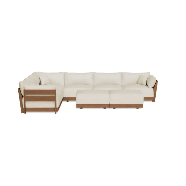 Modular Bondi Espresso 6-Seater Corner Sectional + Bench Ottoman in Mascarpone | Classic Blend