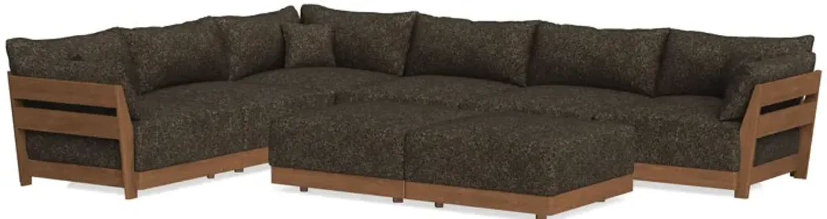 Modular Bondi Espresso 6-Seater Corner Sectional + Bench Ottoman in Phantom | Classic Blend