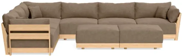 Modular Bondi Latte 6-Seater Corner Sectional + Bench Ottoman in Coffee | Classic Blend