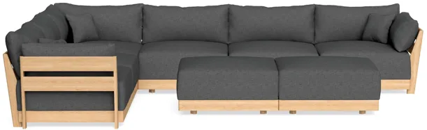 Modular Bondi Latte 6-Seater Corner Sectional + Bench Ottoman in Pebble | Classic Blend