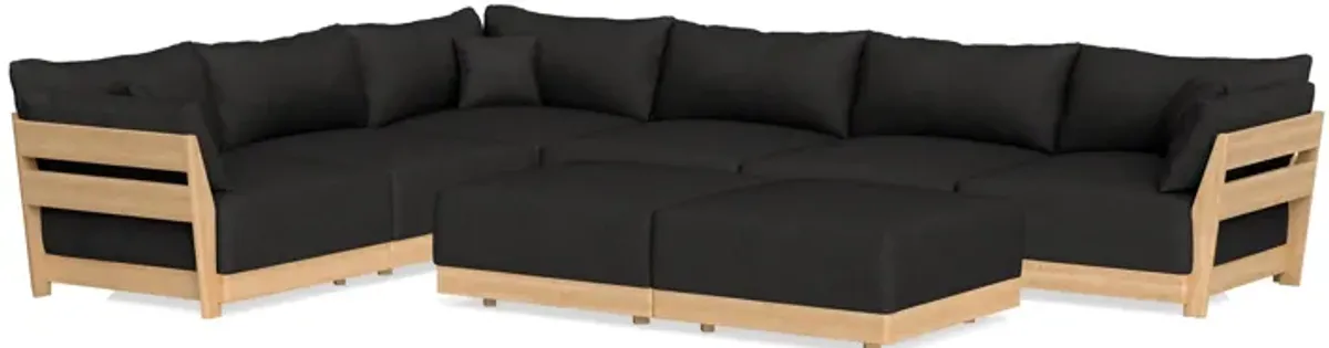 Modular Bondi Latte 6-Seater Corner Sectional + Bench Ottoman in Peppercorn | Classic Blend