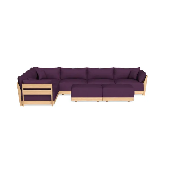 Modular Bondi Latte 6-Seater Corner Sectional + Bench Ottoman in Aubergine | Classic Blend
