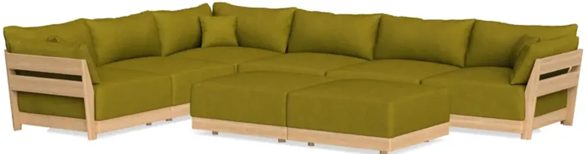 Modular Bondi Latte 6-Seater Corner Sectional + Bench Ottoman in Olive Green | Classic Blend