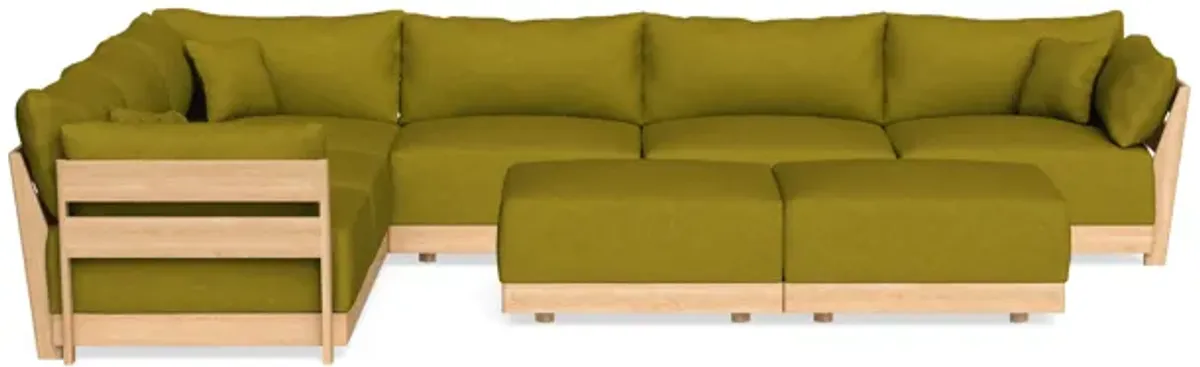 Modular Bondi Latte 6-Seater Corner Sectional + Bench Ottoman in Olive Green | Classic Blend