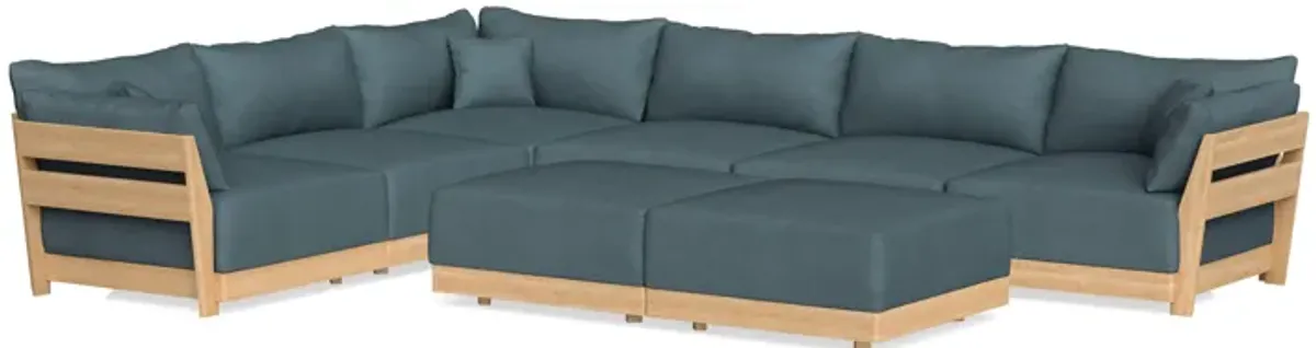 Modular Bondi Latte 6-Seater Corner Sectional + Bench Ottoman in Slate Blue | Classic Blend