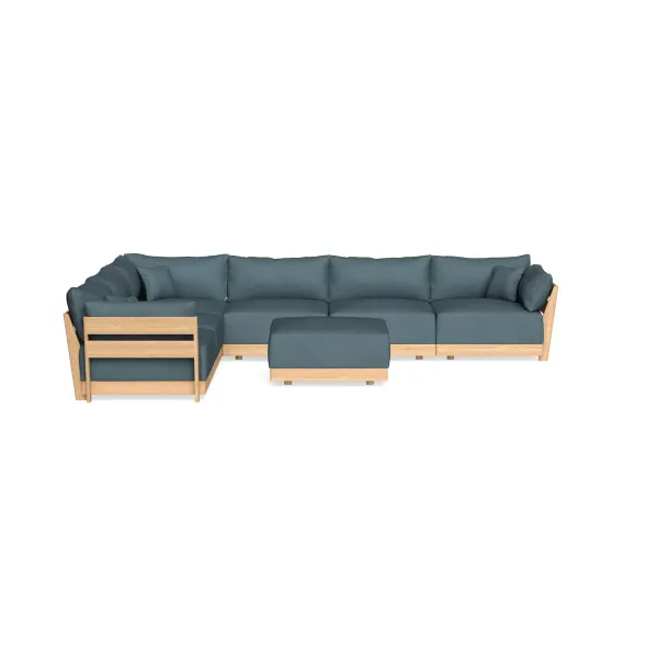 Modular Bondi Latte 6-Seater Corner Sectional + Ottoman in Slate Blue | Classic Blend
