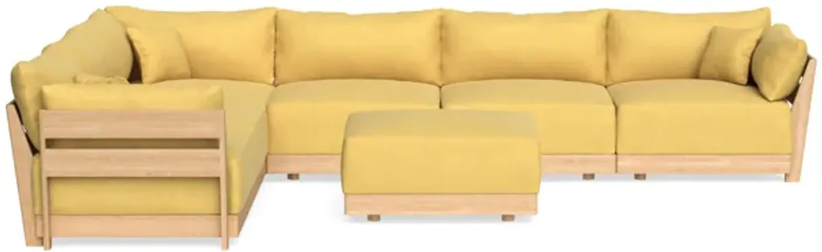 Modular Bondi Latte 6-Seater Corner Sectional + Ottoman in Goldenrod | Classic Blend