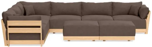 Modular Bondi Latte 6-Seater Corner Sectional + Bench Ottoman in Chocolate | Classic Blend