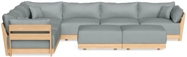 Modular Bondi Latte 6-Seater Corner Sectional + Bench Ottoman in Light Steel | Classic Blend