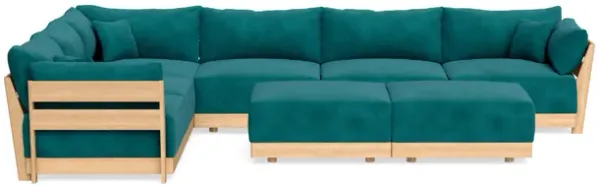 Modular Bondi Latte 6-Seater Corner Sectional + Bench Ottoman in Peacock | Classic Blend