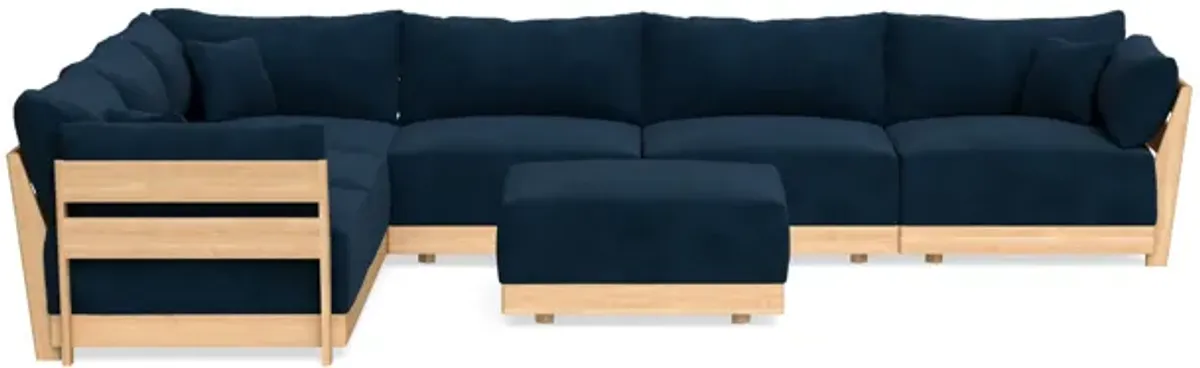 Modular Bondi Latte 6-Seater Corner Sectional + Ottoman in Royal Blue | Classic Blend