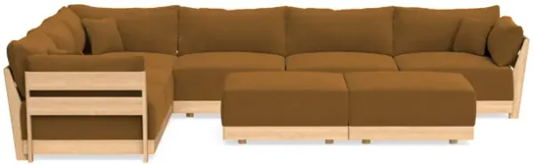 Modular Bondi Latte 6-Seater Corner Sectional + Bench Ottoman in Cognac | Classic Blend