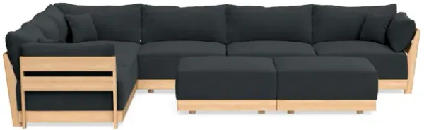 Modular Bondi Latte 6-Seater Corner Sectional + Bench Ottoman in Obsidian | Classic Blend