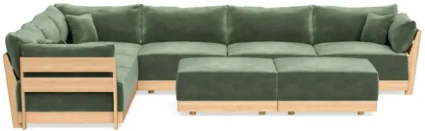 Modular Bondi Latte 6-Seater Corner Sectional + Bench Ottoman in Rosemary | Classic Blend