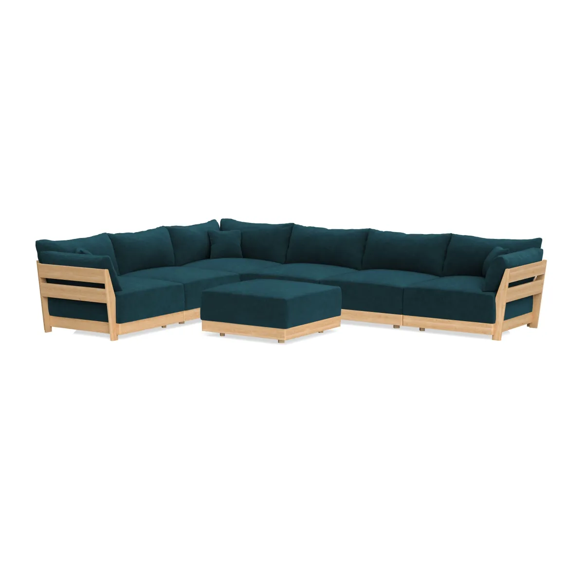 Modular Bondi Latte 6-Seater Corner Sectional + Ottoman in Indigo | Classic Blend