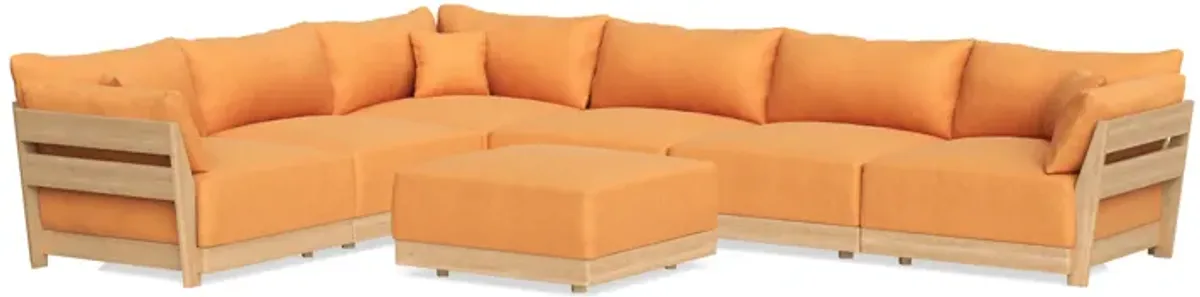 Modular Bondi Latte 6-Seater Corner Sectional + Ottoman in Tangerine | Classic Blend