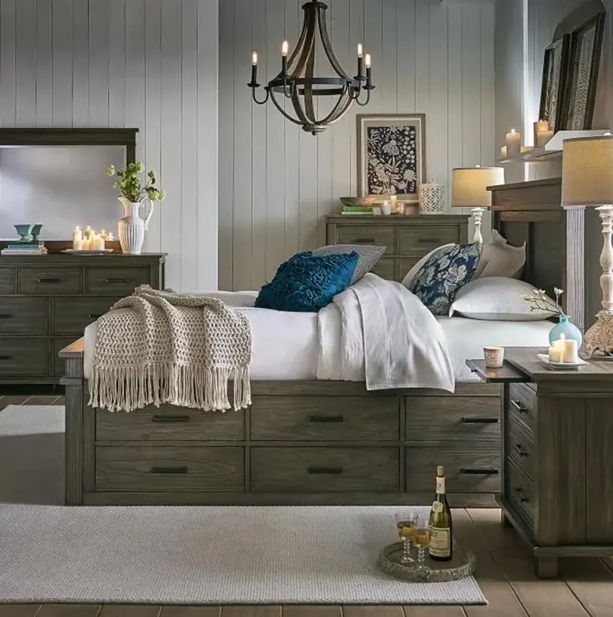 Rivington Eastern King Captain's Bed, Dresser, Mirror & Nightstand