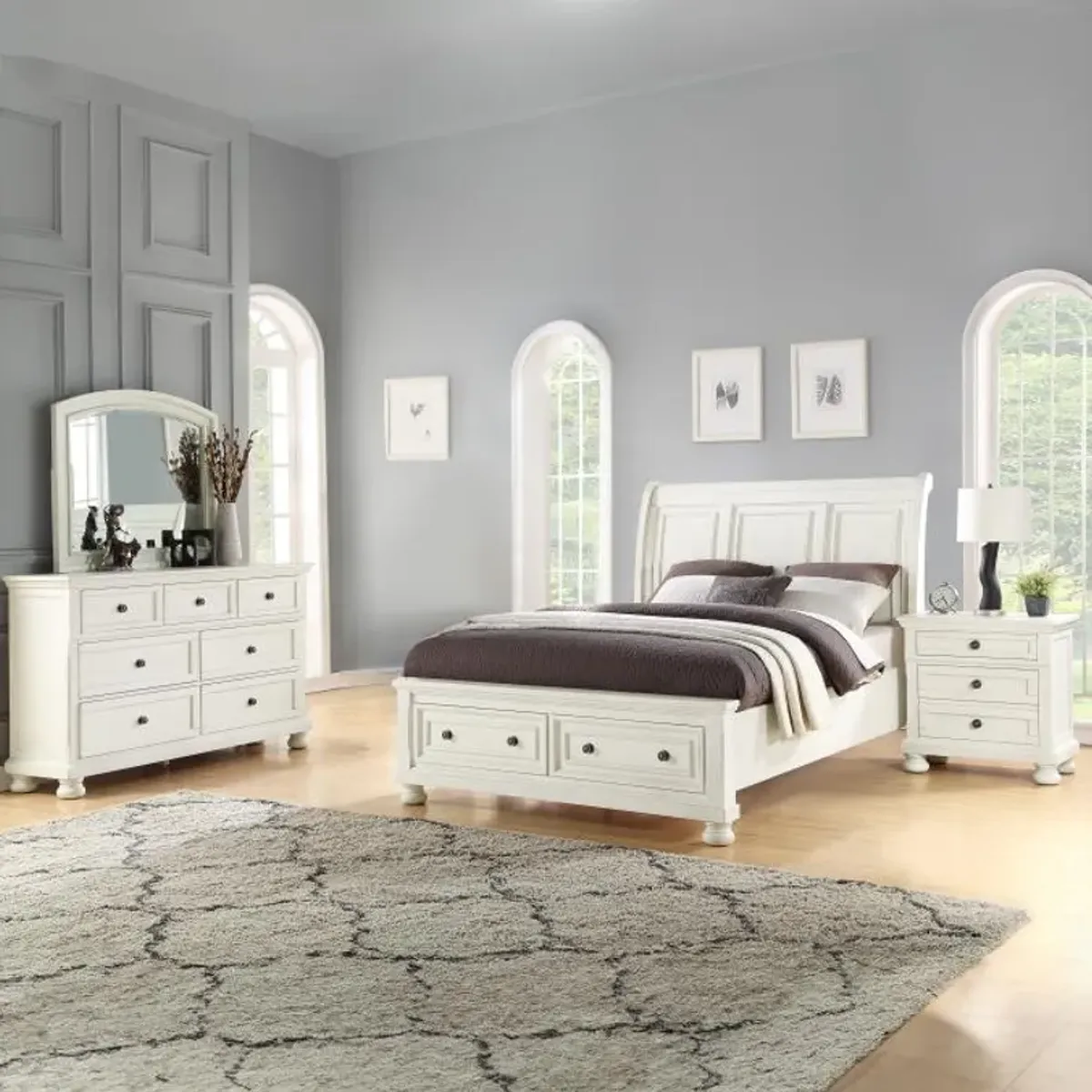 Cortland - New! Eastern King Sleigh Bed, Dresser, Mirror, Nightstand