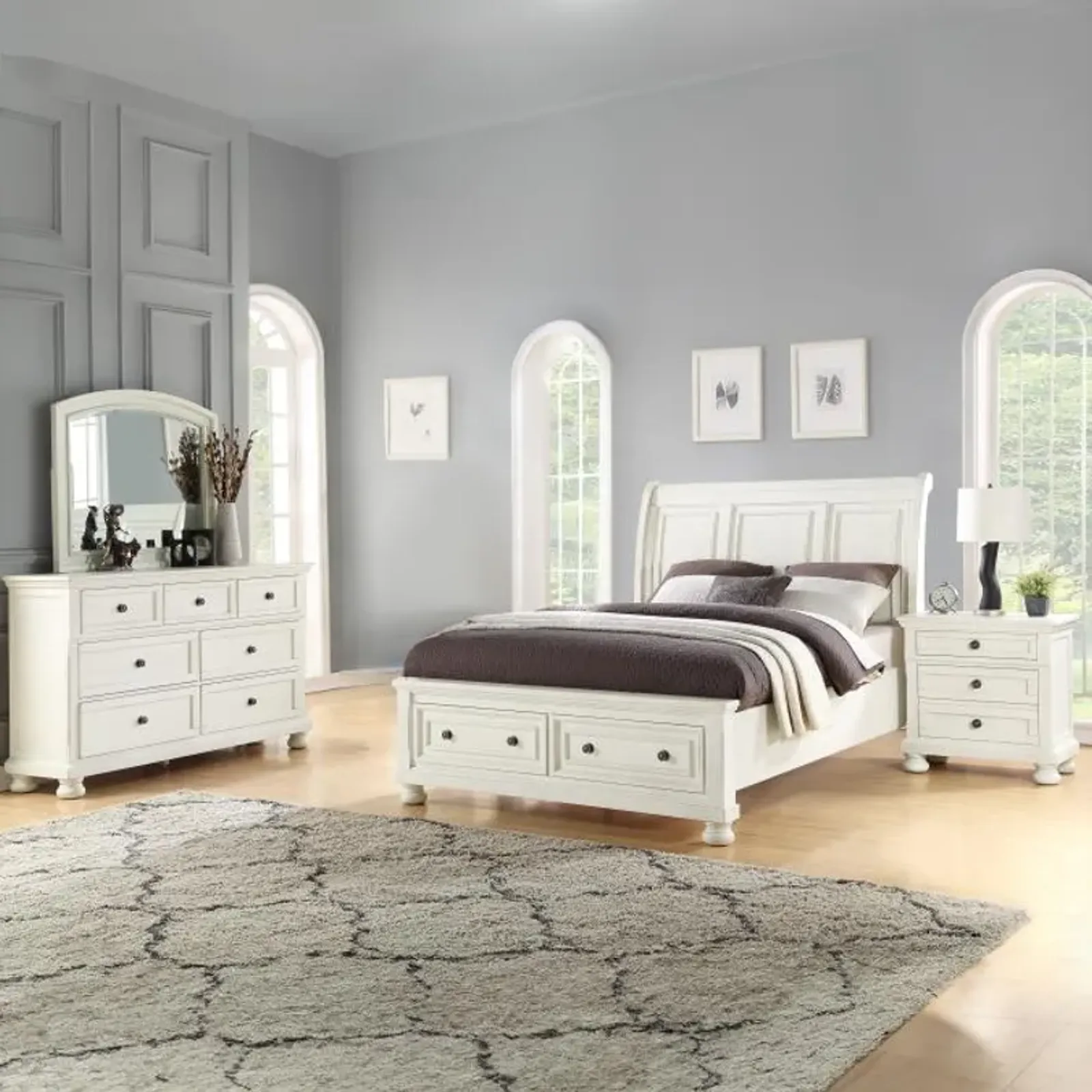 Cortland - New! Eastern King Sleigh Bed, Dresser, Mirror, Nightstand