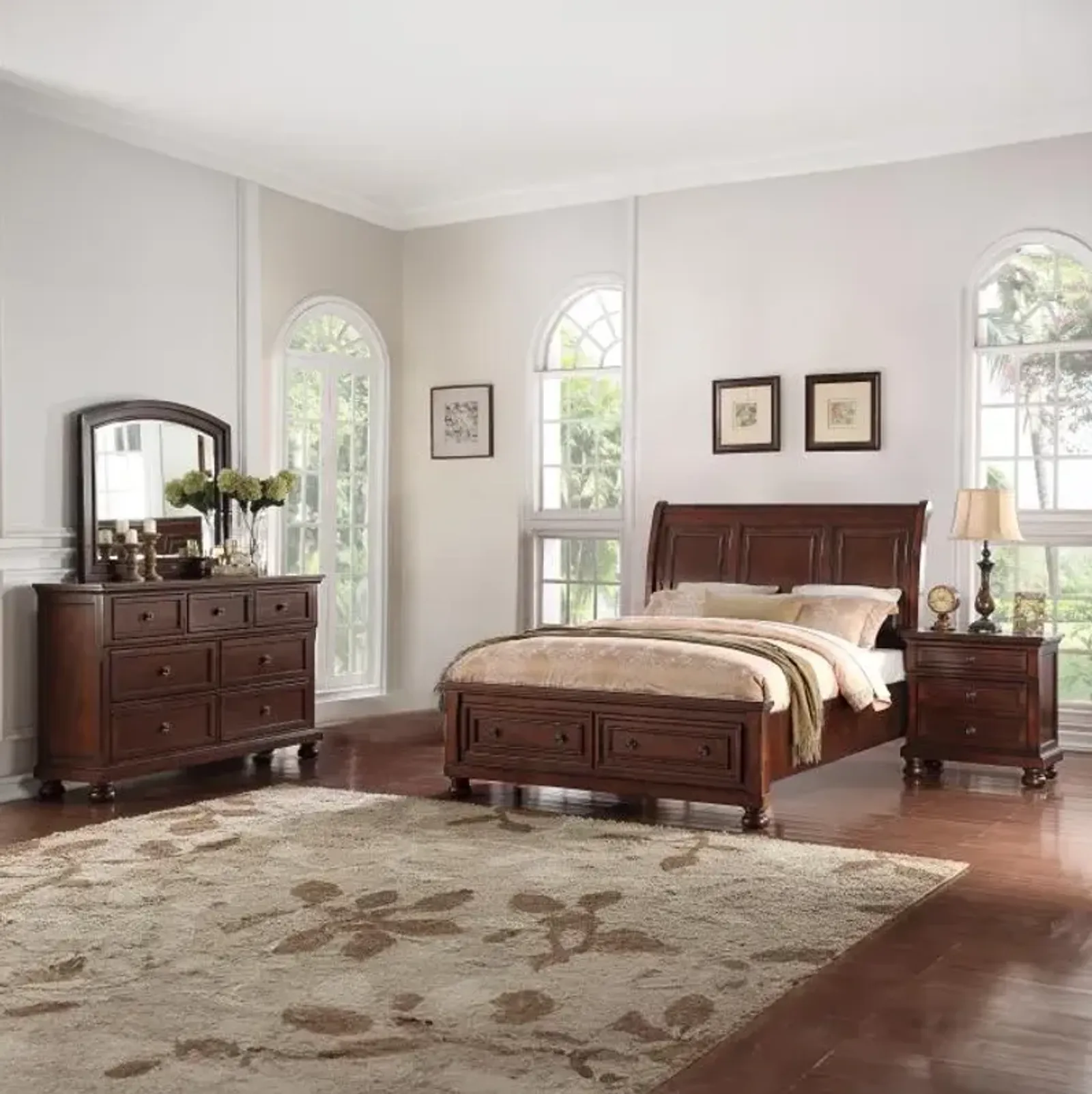 Cortland - New! California King Sleigh Bed, Dresser, Mirror, Nightstand