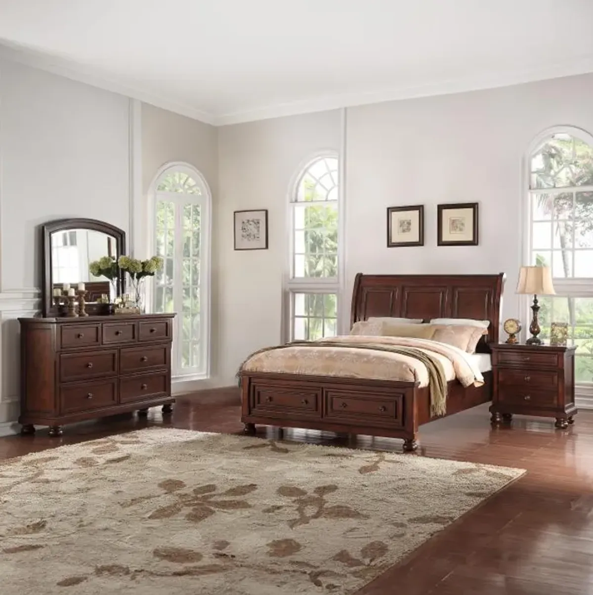 Cortland California King Sleigh Bed, Dresser, Mirror, Nightstand