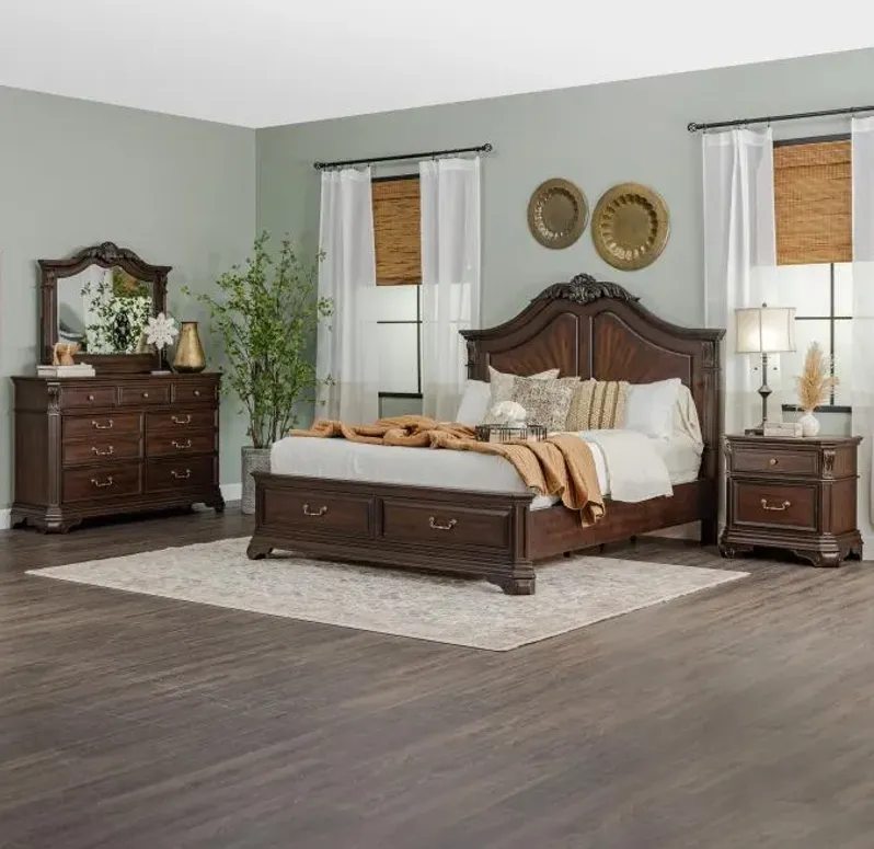 Cortina Eastern King Bed, Dresser, Mirror, Nightstand by Jerome’s