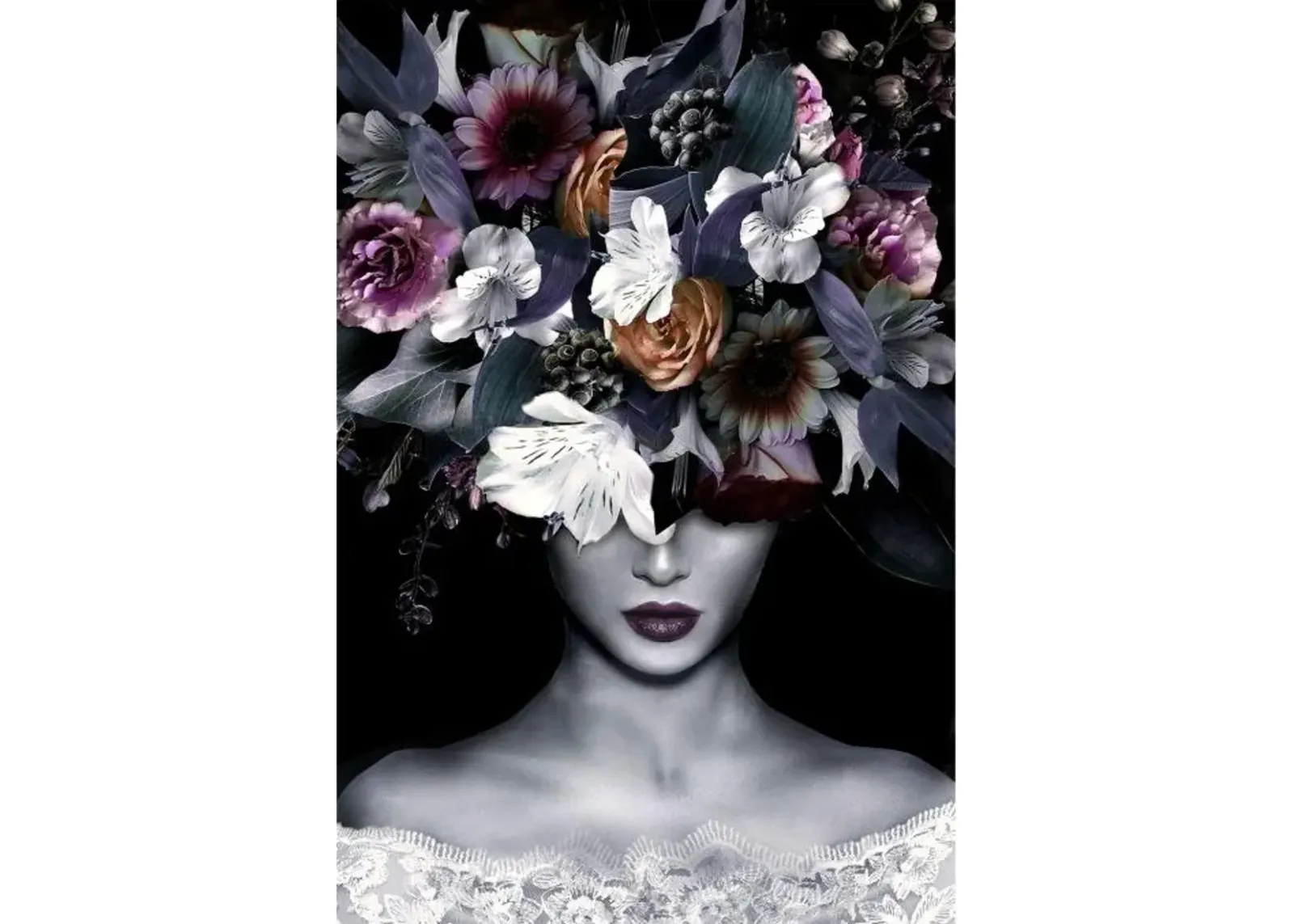 Floral Woman Glass Wall Art