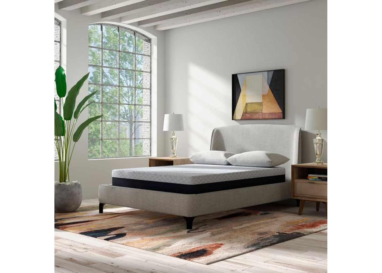 GridTek Hybrid Medium Plush Split Eastern King Mattress & Contempo IV Adjustable Power Base