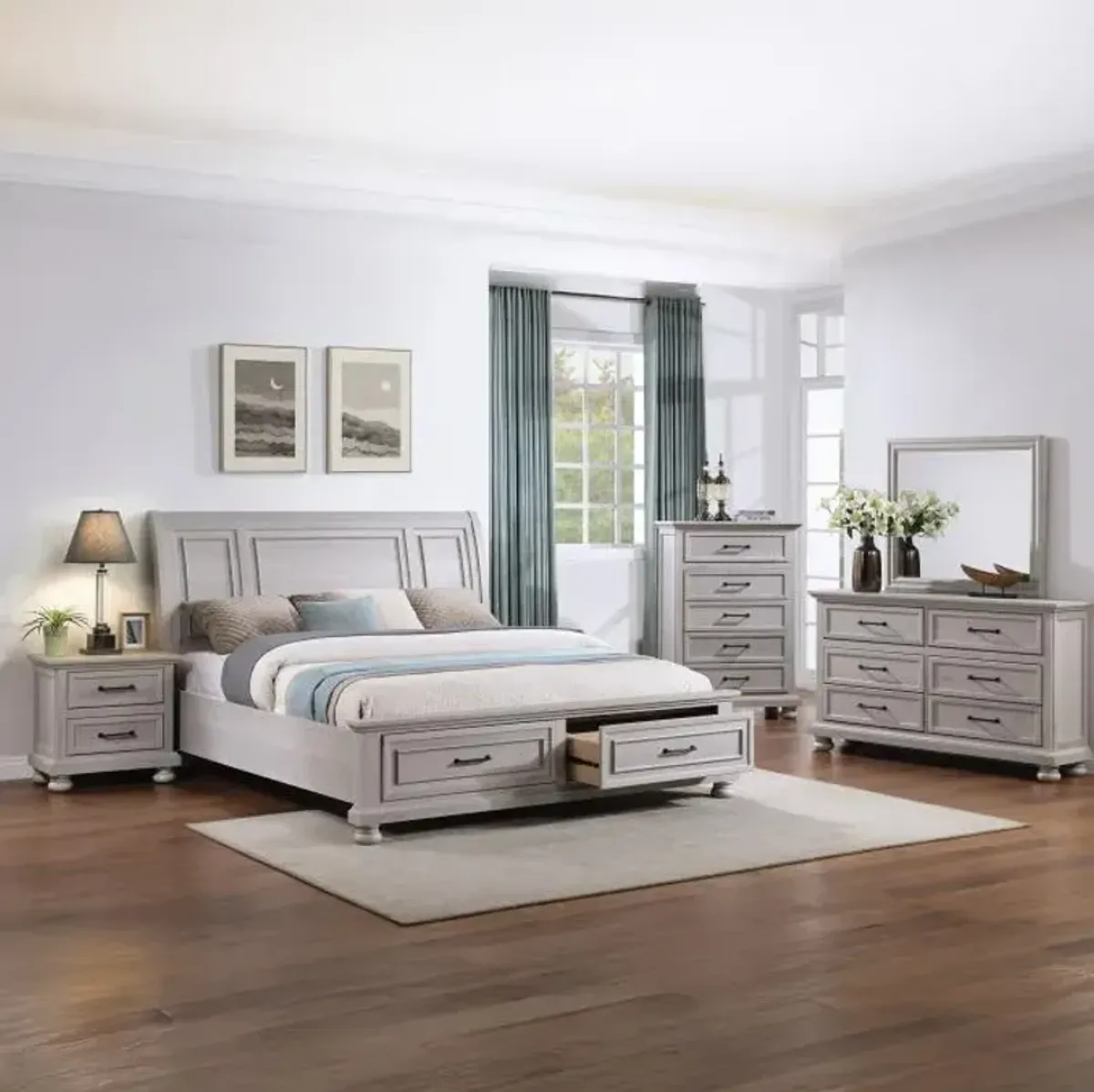 Hanover -New! California King Sleigh Bed, Dresser, Mirror & Nightstand