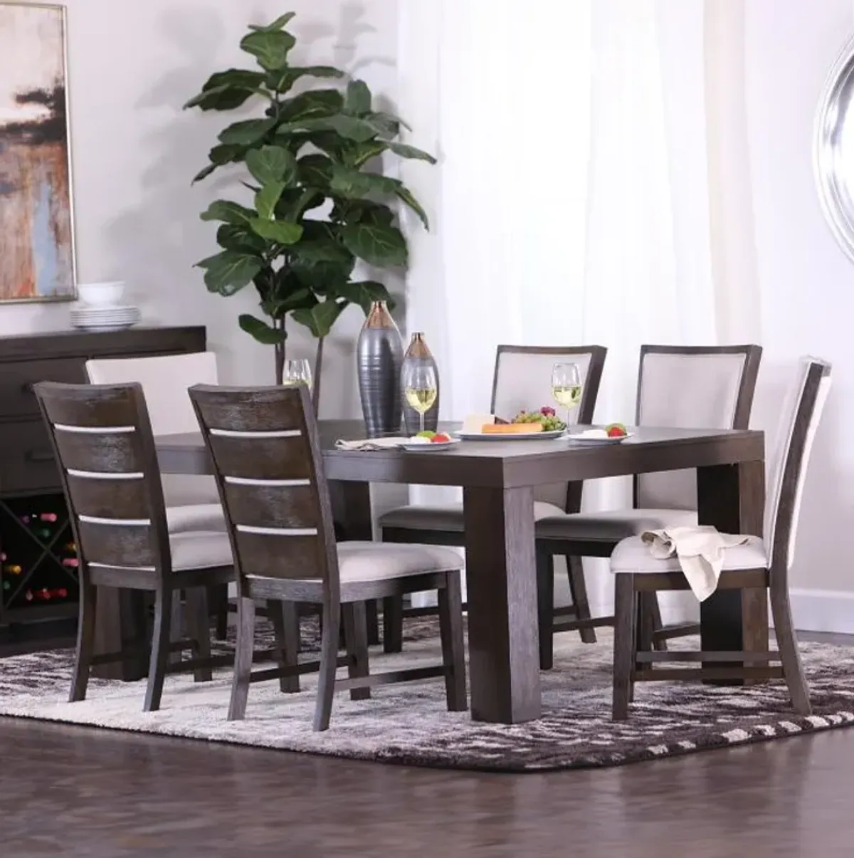 Riley 7pc Dining Set&colon; Extendable Table&comma; 2 Upholstered Chairs &amp; 4 Slat Back Chairs