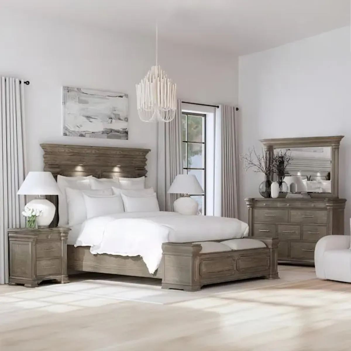 Estate King Bed, Dresser, Mirror, Nightstand