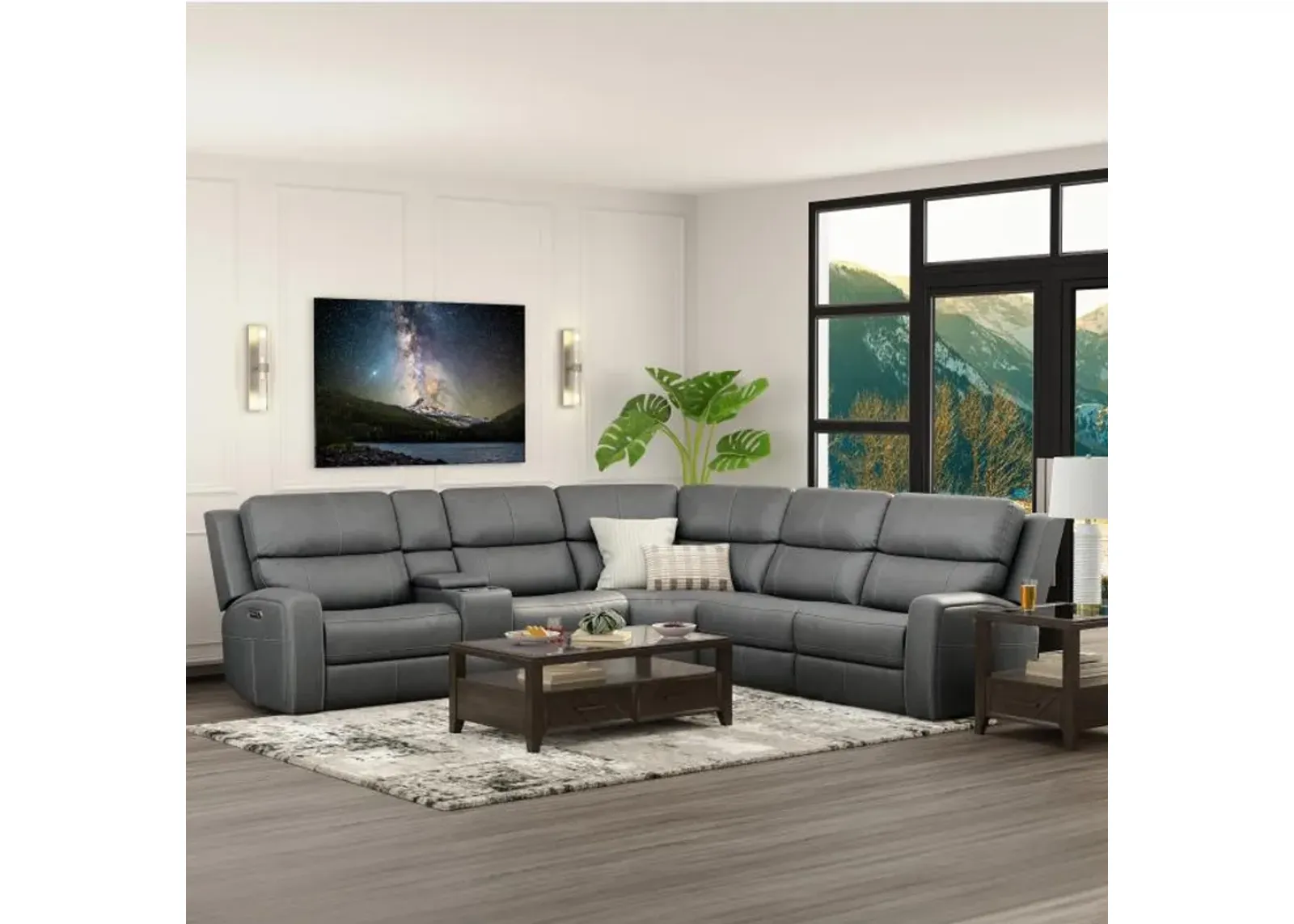 Riverdale 6pc Leather Sectional with Wireless Charging